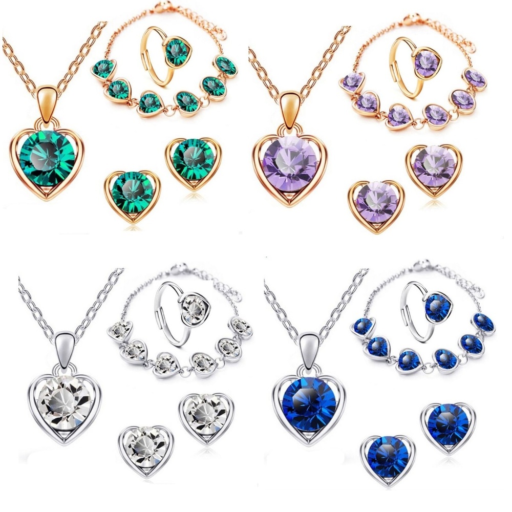 Gold and Silver Heart Shape Jewelry Sets (JS01)